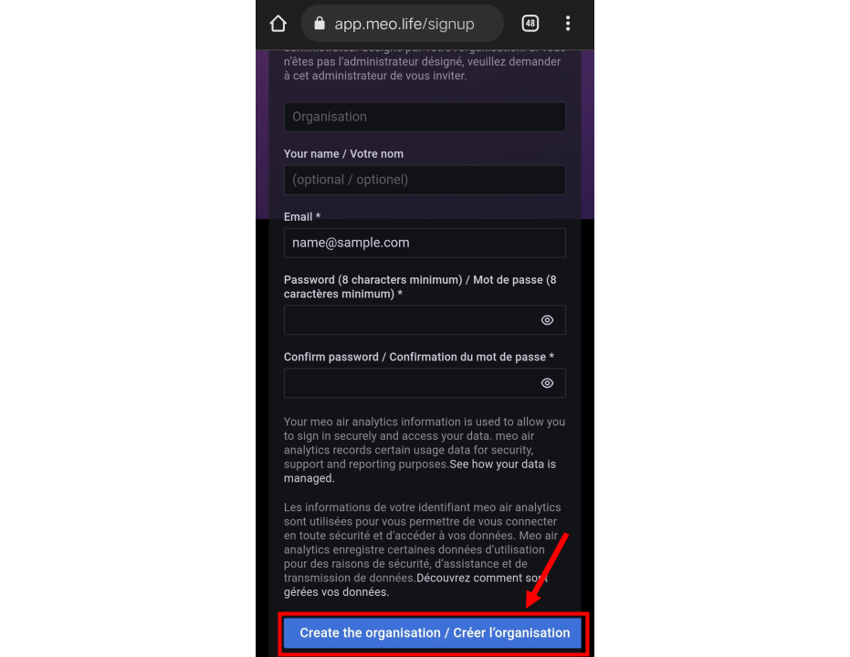 Click on "Create the Organisation" and wait for few seconds for dashboards generation