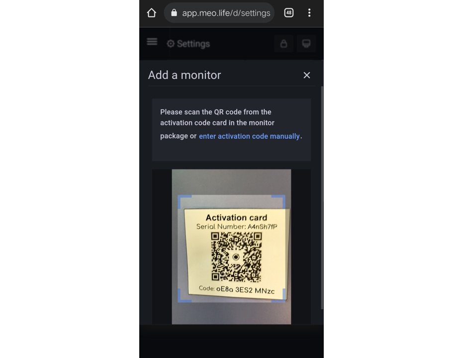 Scan your QR code (only if you allowed your camera in the previous step)