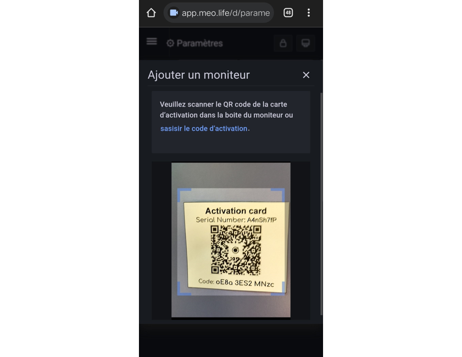 Scanner le QR code (si la caméra a été autorisée à l’étape précédente)