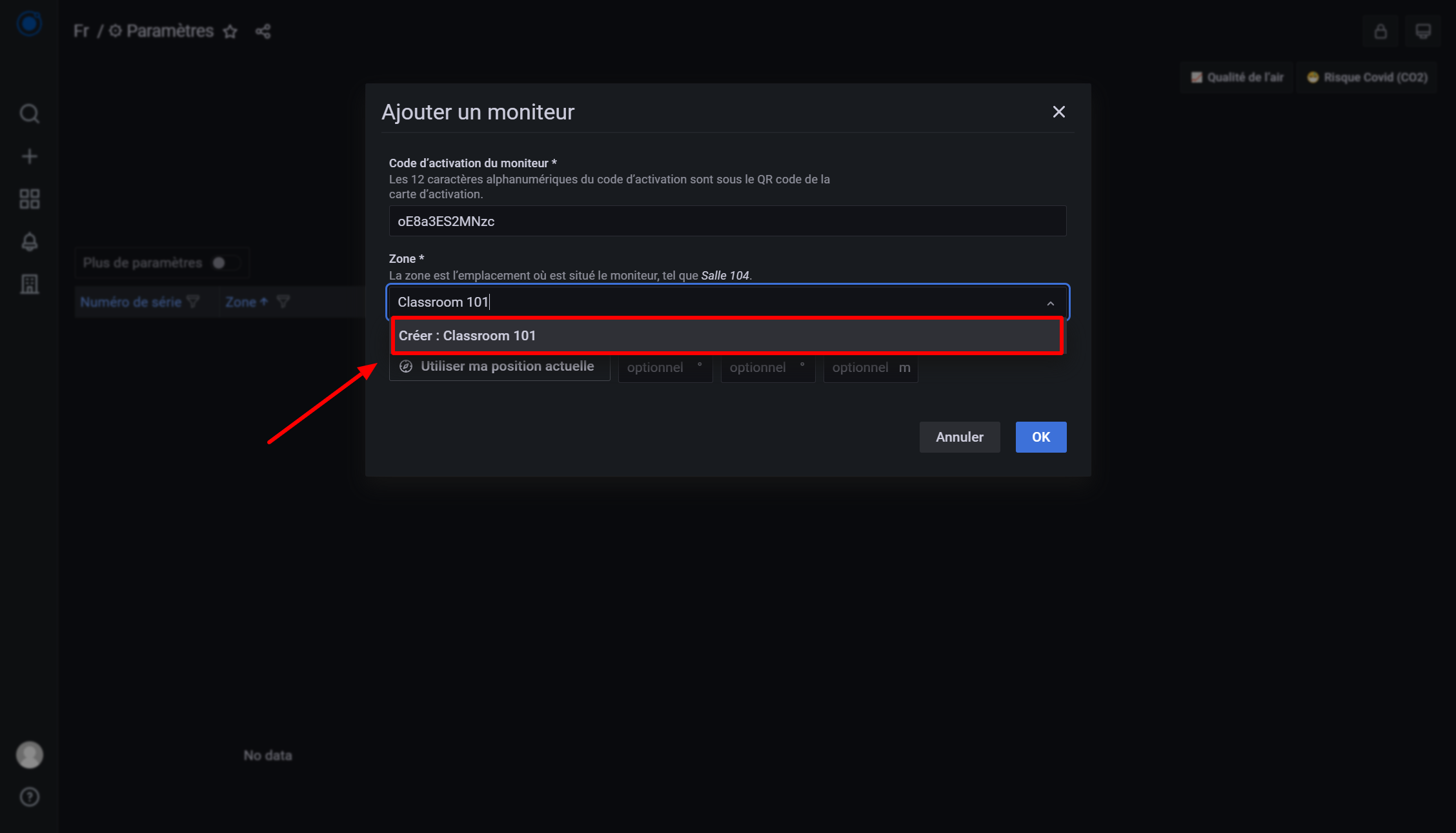 Cliquer sur “Créer: [zone]”
