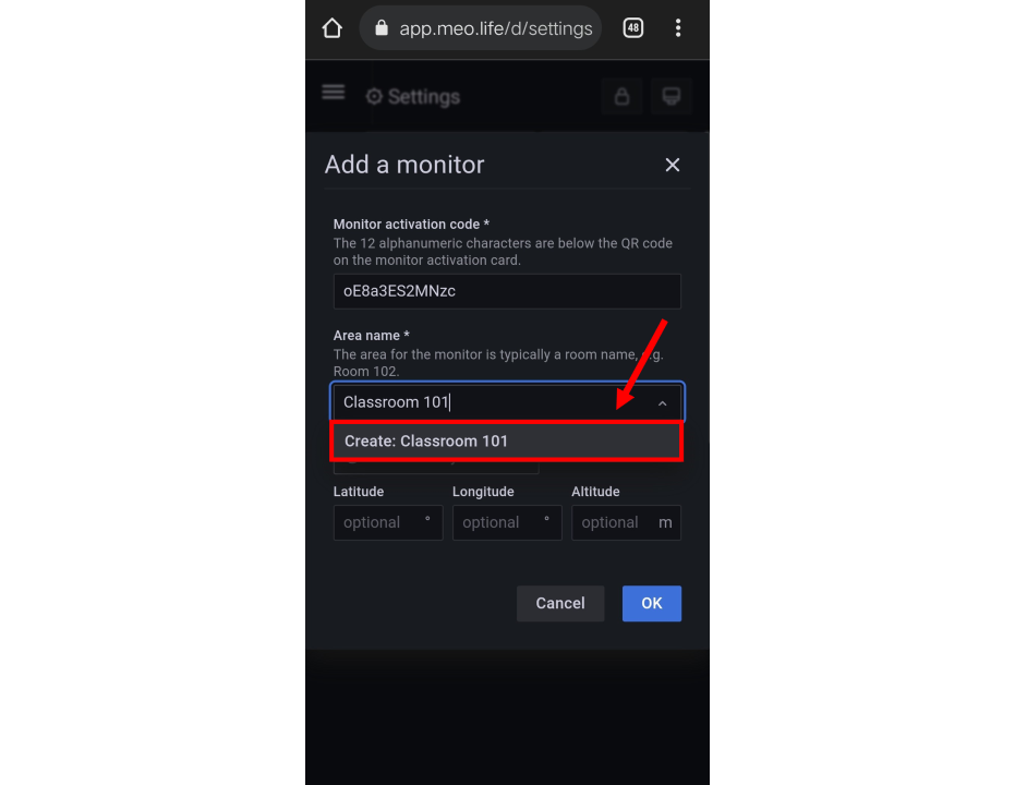 Click on “Create: [area name]”