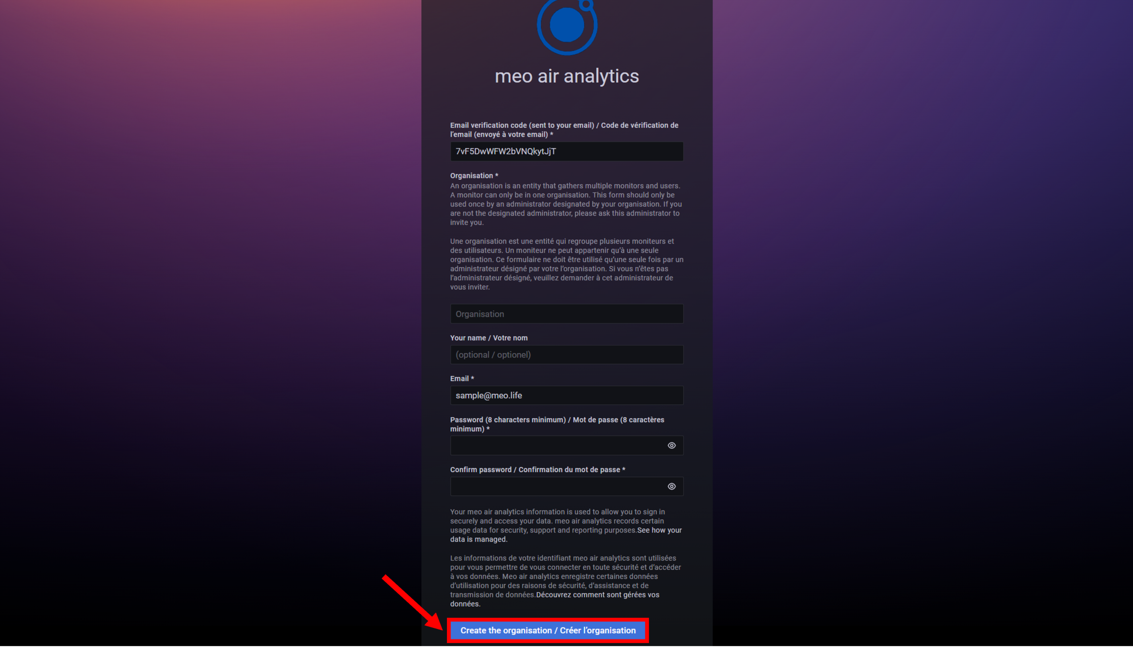 Click on Create the Organisation and wait for few seconds for dashboards generation