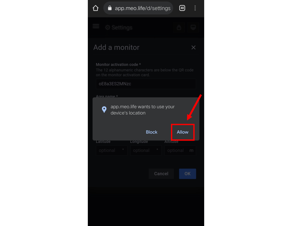 Allow to use your location on the browser