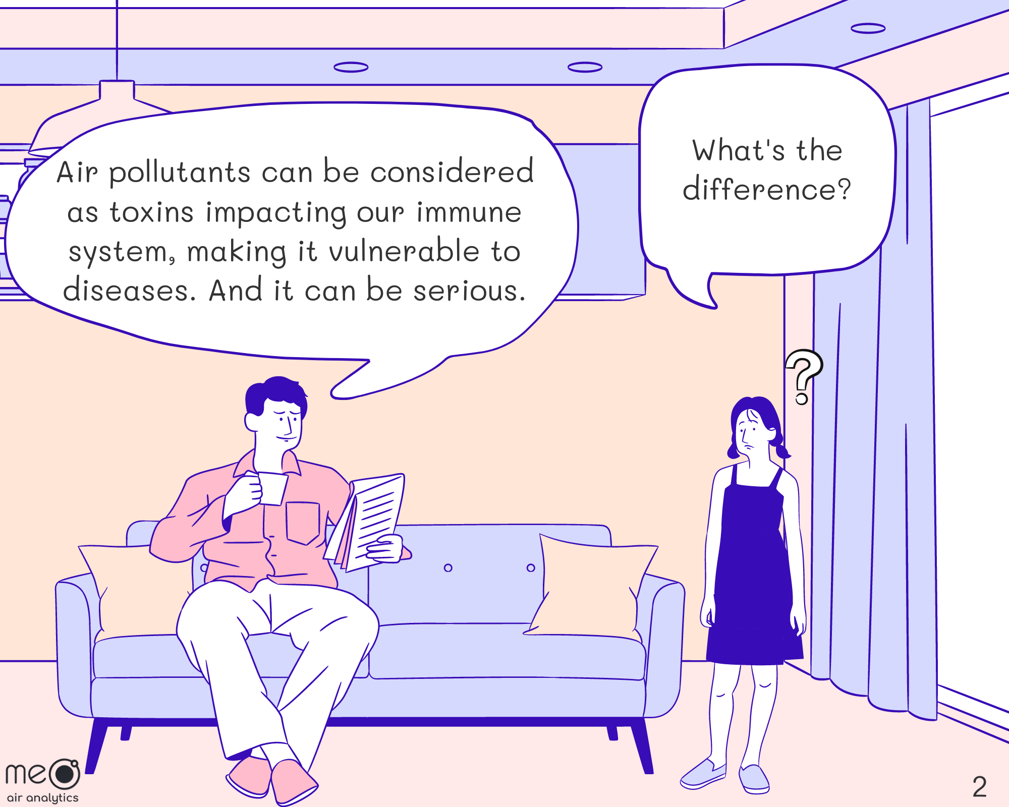 Kid: What’s the difference?
Dad: Air pollutants can be considered as toxins impacting our immune system, making it vulnerable to diseases. And it can be serious.