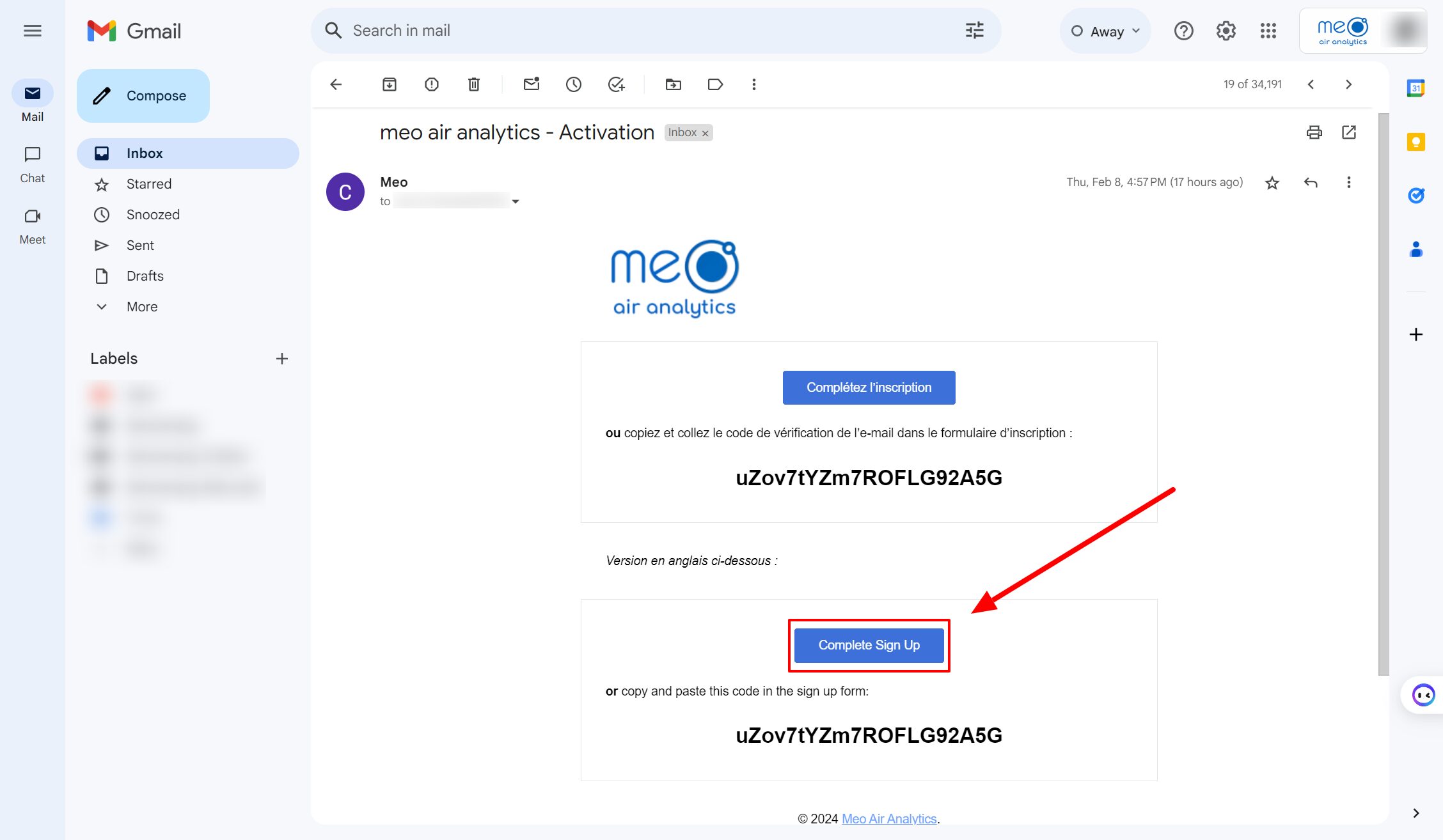 4. Check new email from meo, and click on “Complete Sign Up”