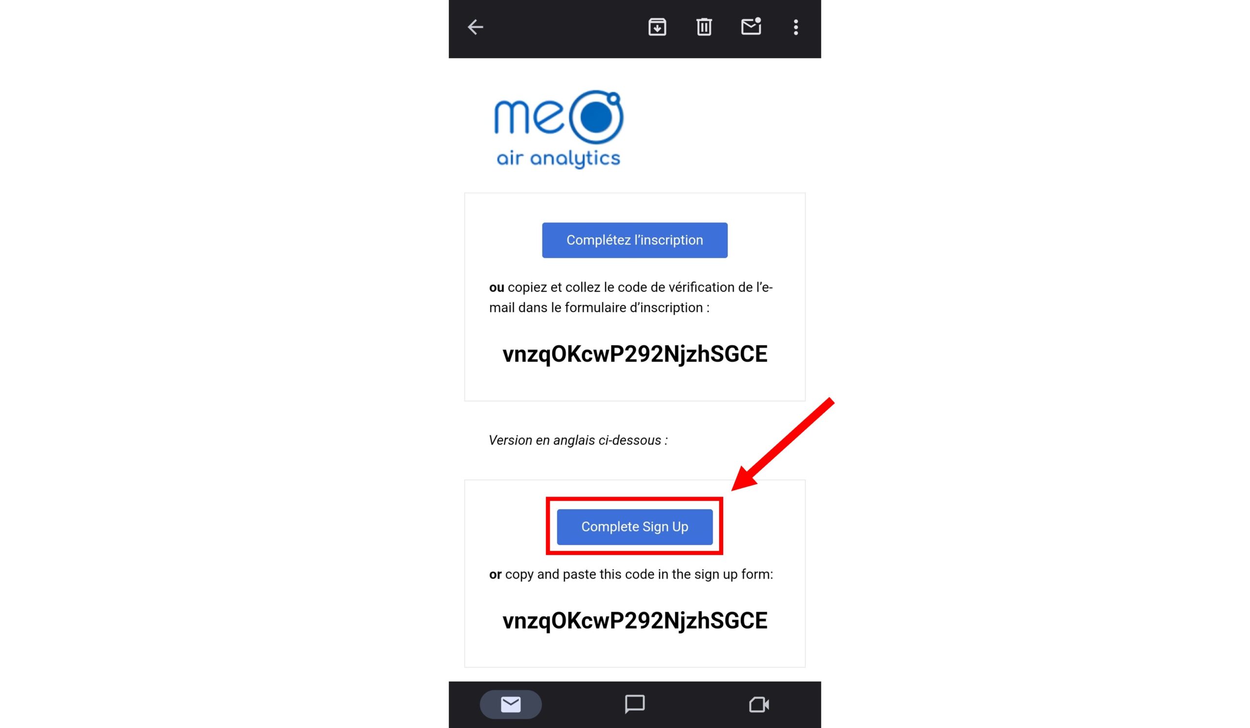 4. Check new email from meo and click on "Complete sign up"