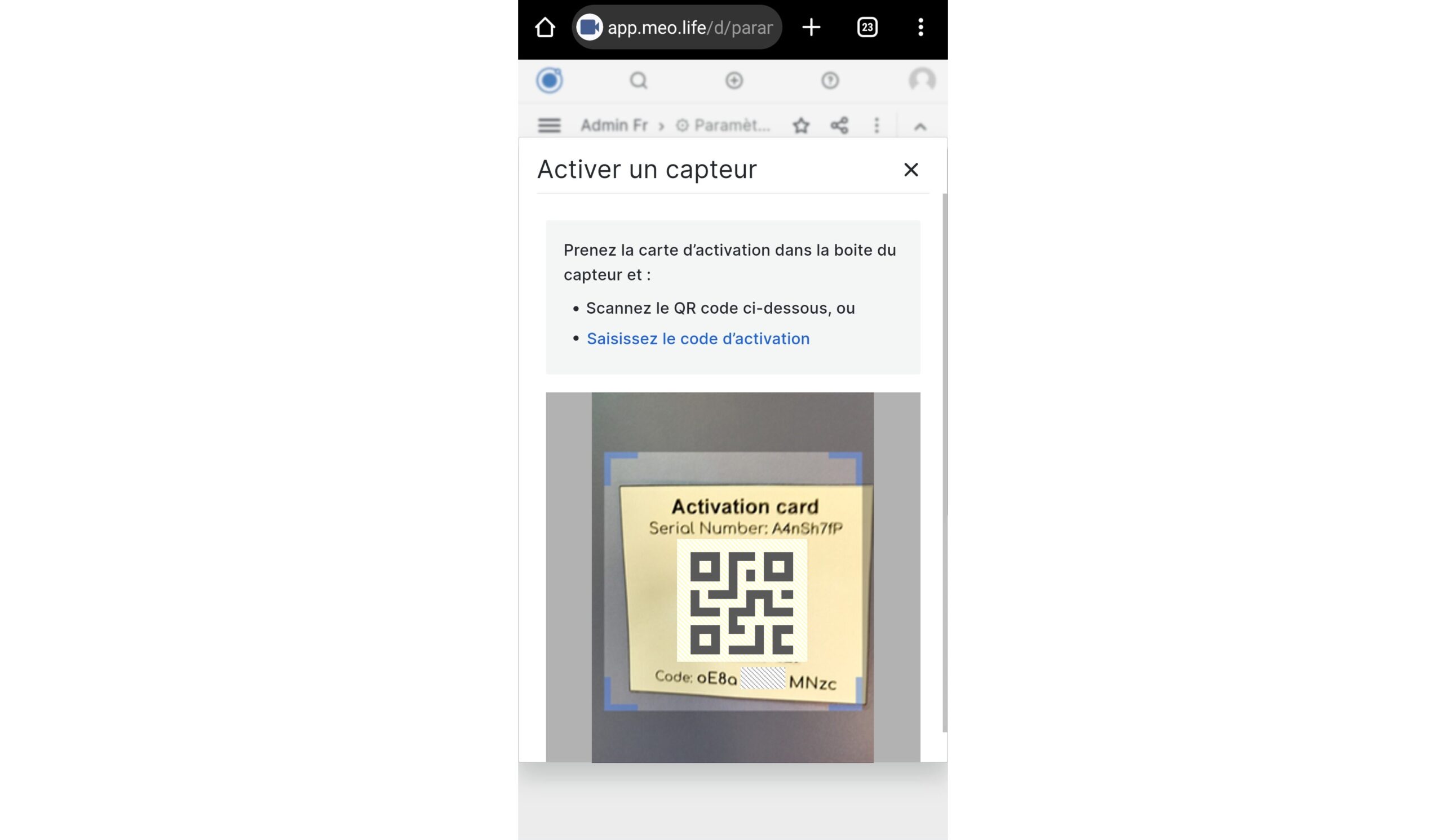 5. Scanner le QR code (si la caméra a été autorisée à l’étape précédente)