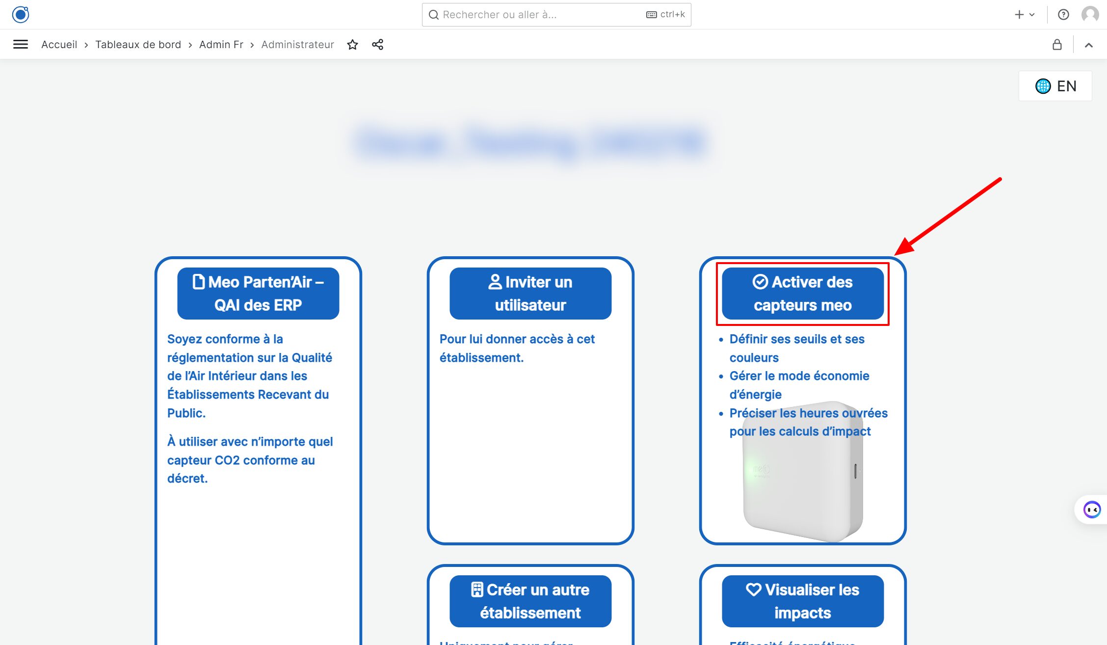 2. Faites défiler vers le bas et cliquer sur "Activer des capteurs meo"